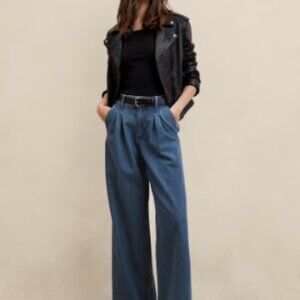 Banana Republic Jeans Womens 31 Blue High‎ Rise Wide Leg Pleated Denim NWT